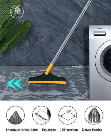 Cepillo 2 en 1 escoba fina de mango largo ajustable - Friega, restrega y seca con una sola herramienta.